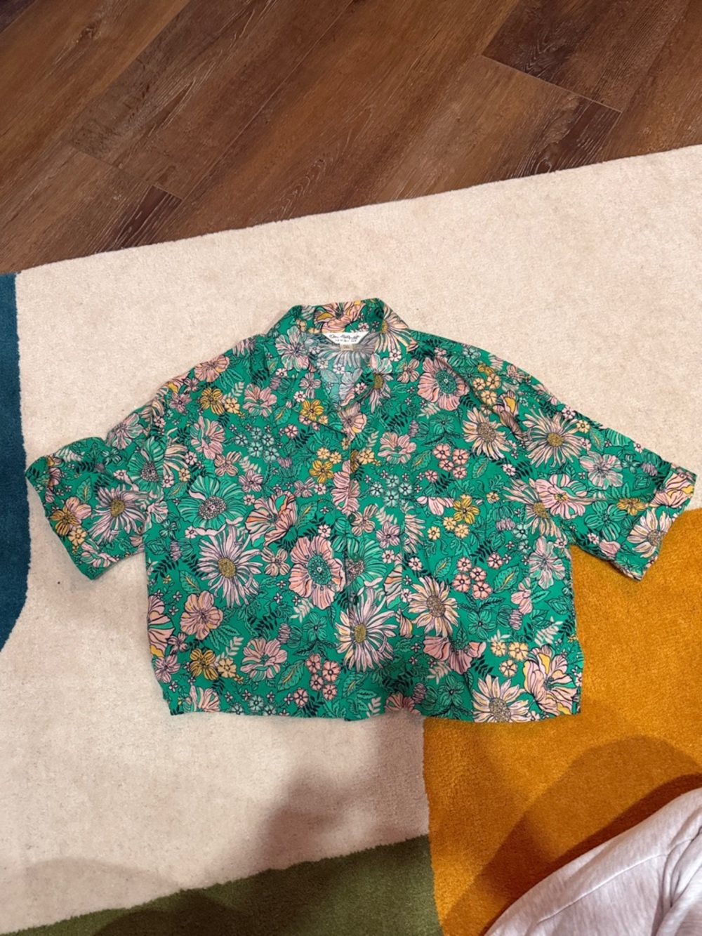 Miss Selfridge Green Floral Short-Sleeve Button-Down Shirt
